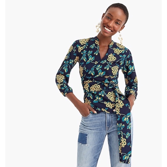 J.Crew Drapey Crepe Floral 3/4 Sleeves Wrap Top - Picture 12 of 13